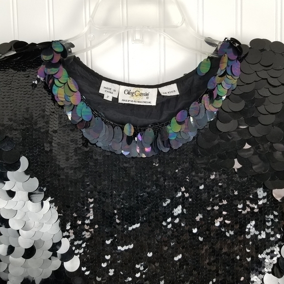 Oleg Cassini Womens All Over Sequin Sleeveless Silk Top Black Lined Size Small - Picture 7 of 11